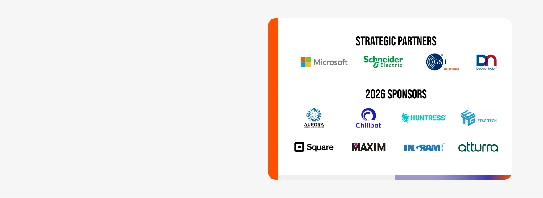 Logos and text on a white card with an orange vertical stripe on the left