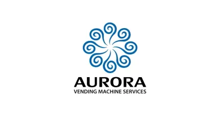 Blue floral logo with “AURORA” and “Vending Machine Services” text on a white background