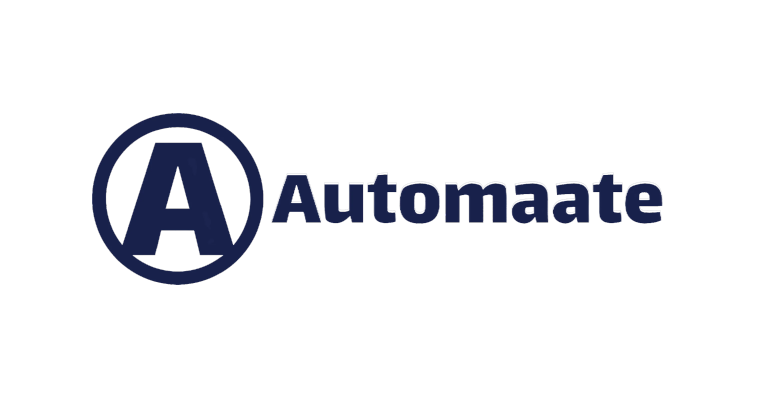 Automaaate logo with a navy blue “A” in a circle on a white background