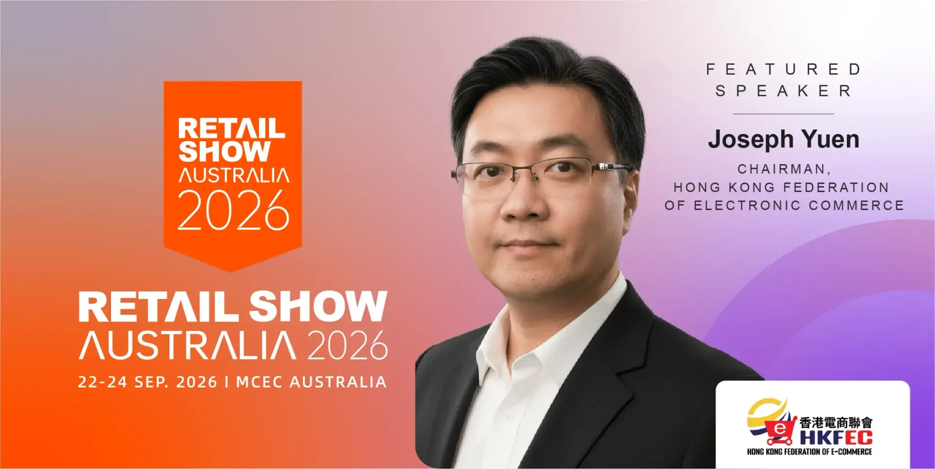 Retail Show Australia 2026 poster with a portrait on a purple gradient background and event branding