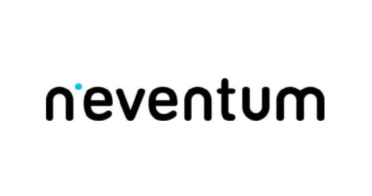 Neventum logo in black lowercase text with a small blue dot above the “e” on a white background