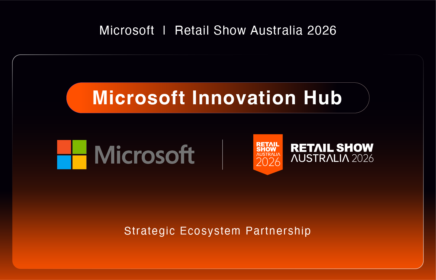 Microsoft Innovation Hub banner with Microsoft and Retail Show Australia logos on a dark orange gradient background