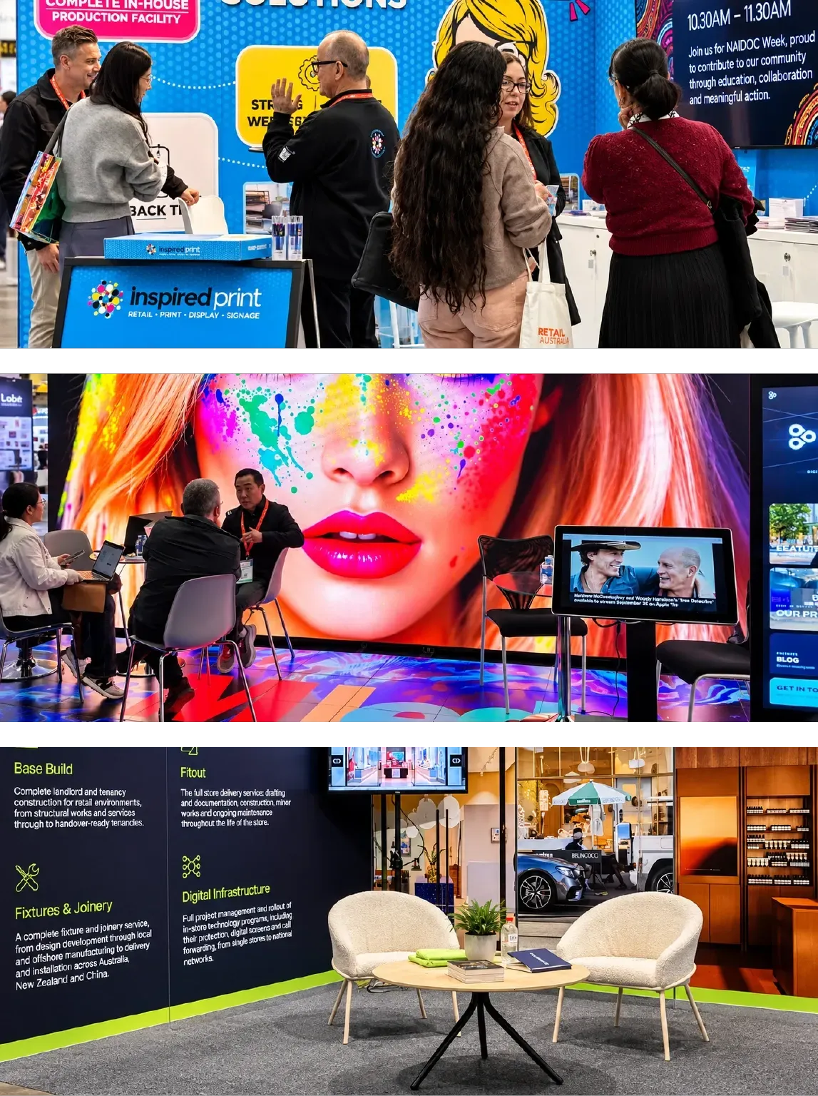 Person points at glowing digital shopping cart interface in a modern store