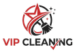 VIP Cleaning logo with red and black text, star, broom, and circular swoosh design