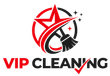 VIP Cleaning logo with red and black text, star, broom, and circular swoosh design