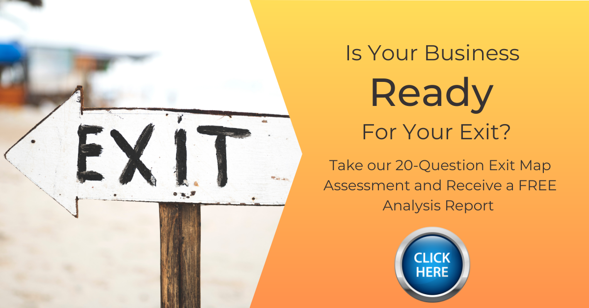 A sign that says exit on it and a button that says click here