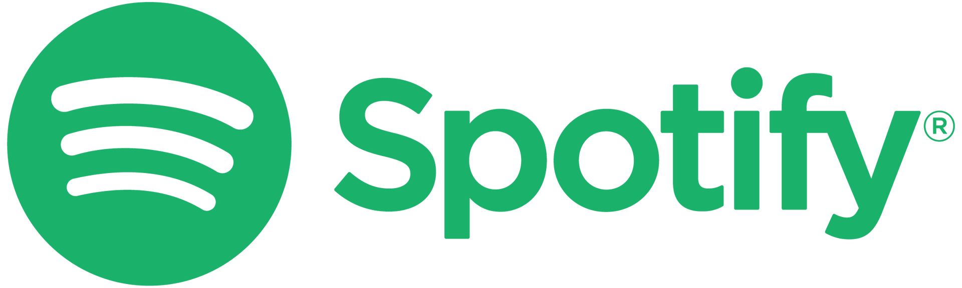 Spotify logo in green with white sound-wave icon and wordmark