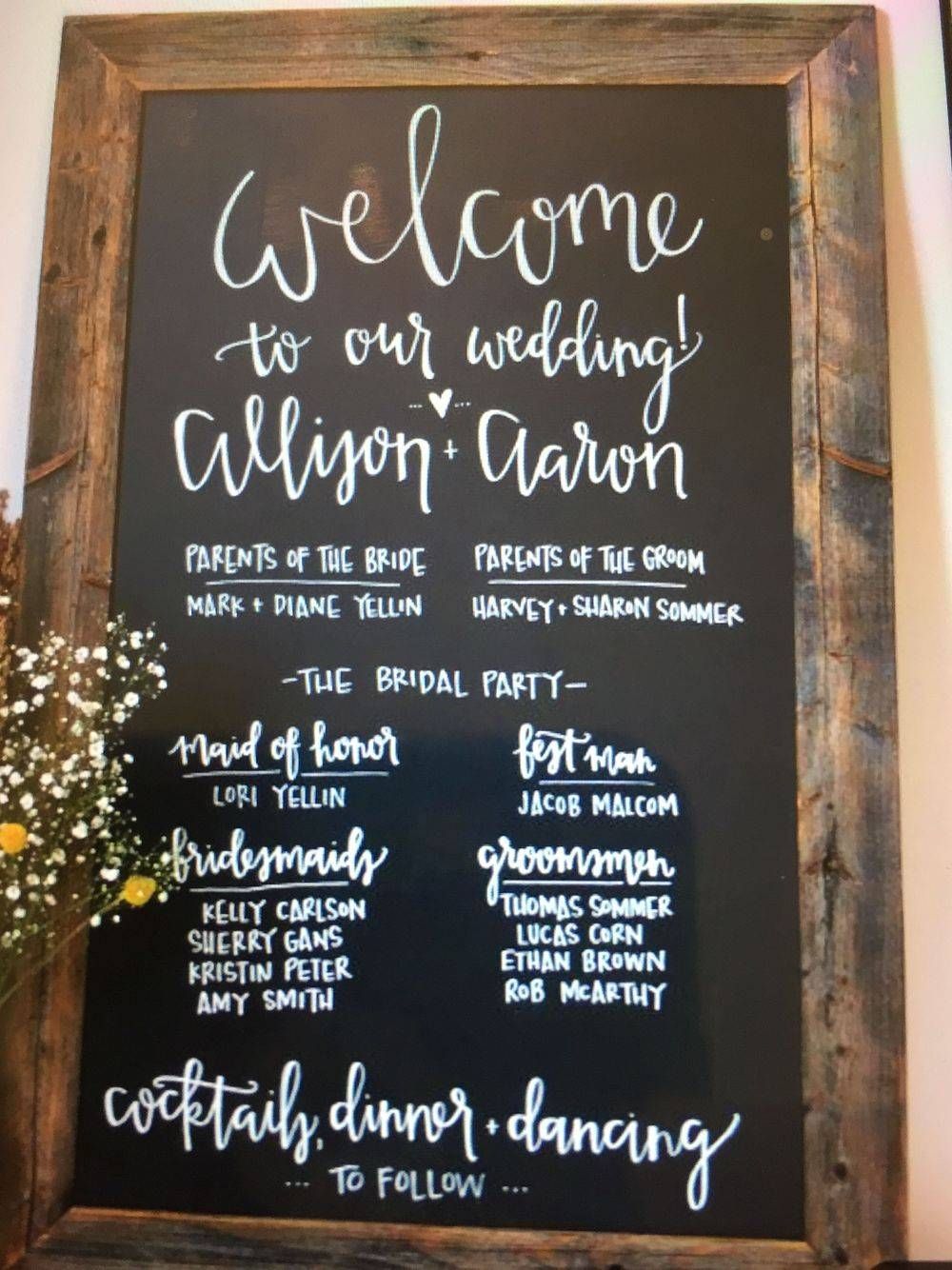 A welcome to our wedding sign for allison and clarion