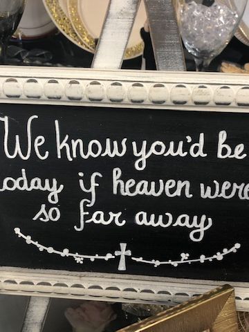 A sign that says `` we know you 'd be today if heaven were so far away ''