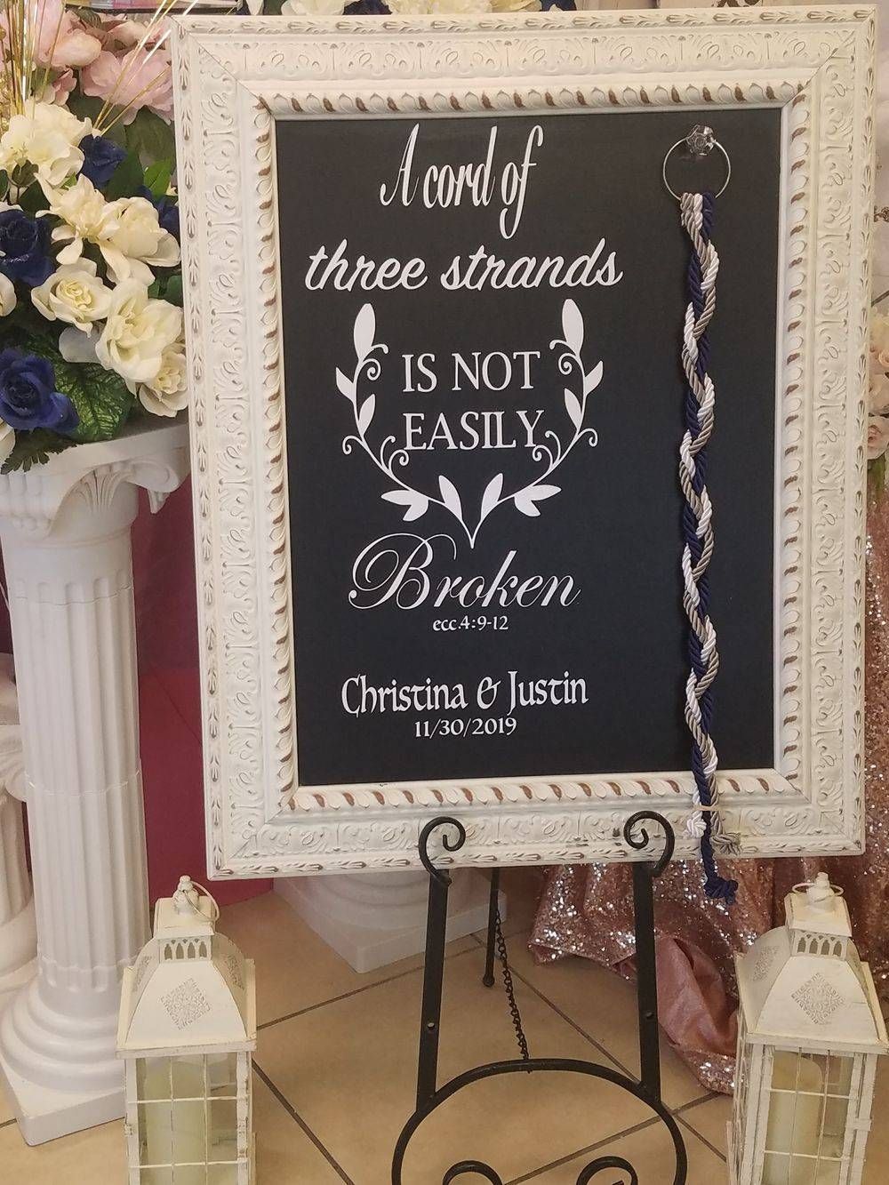 A sign that says lord of three strands is not easily broken
