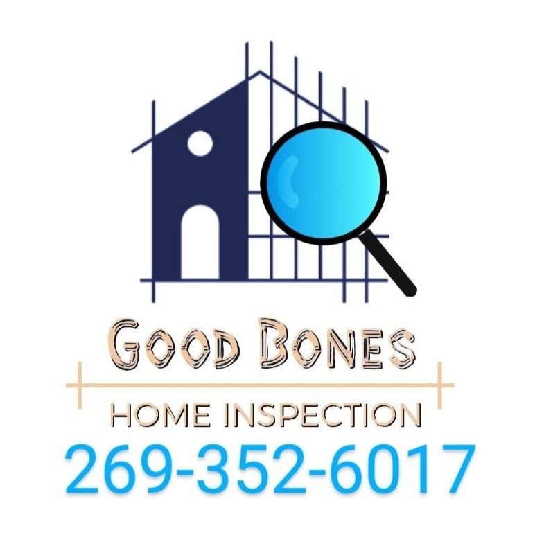 Good Bones Home Inspection logo with house, magnifying glass, and phone number 269-352-6017