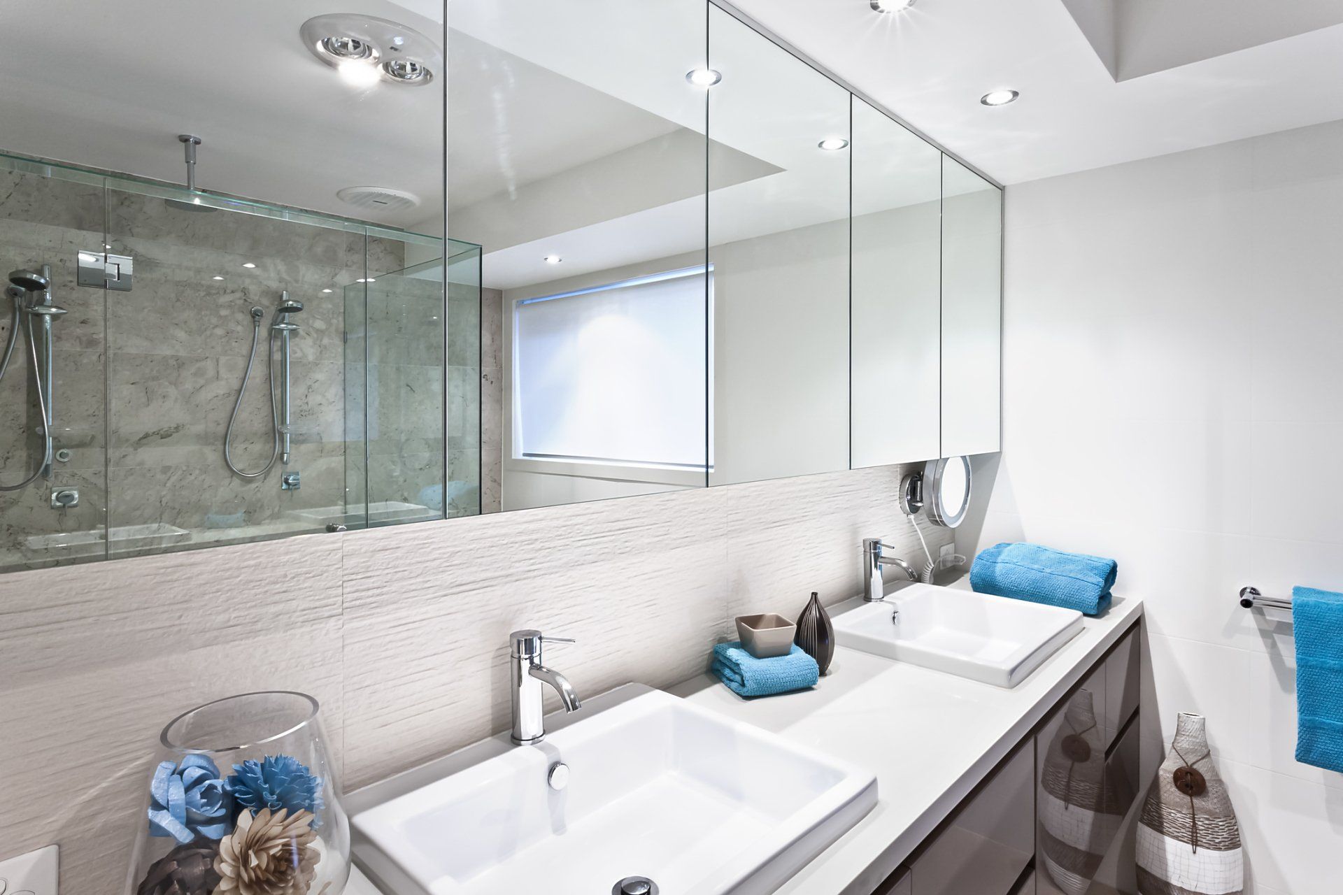 Businesswoman with briefcase on stairs on office building - - Glass Company in Saint Petersburg, FL Bathroom Mirror Wall - - Glass Company in Saint Petersburg, FL
