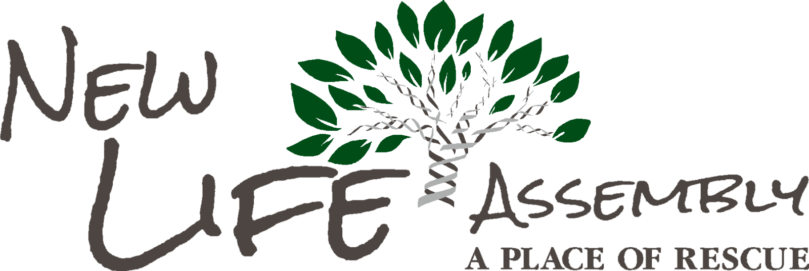 the logo for new life assembly is a place of rescue .