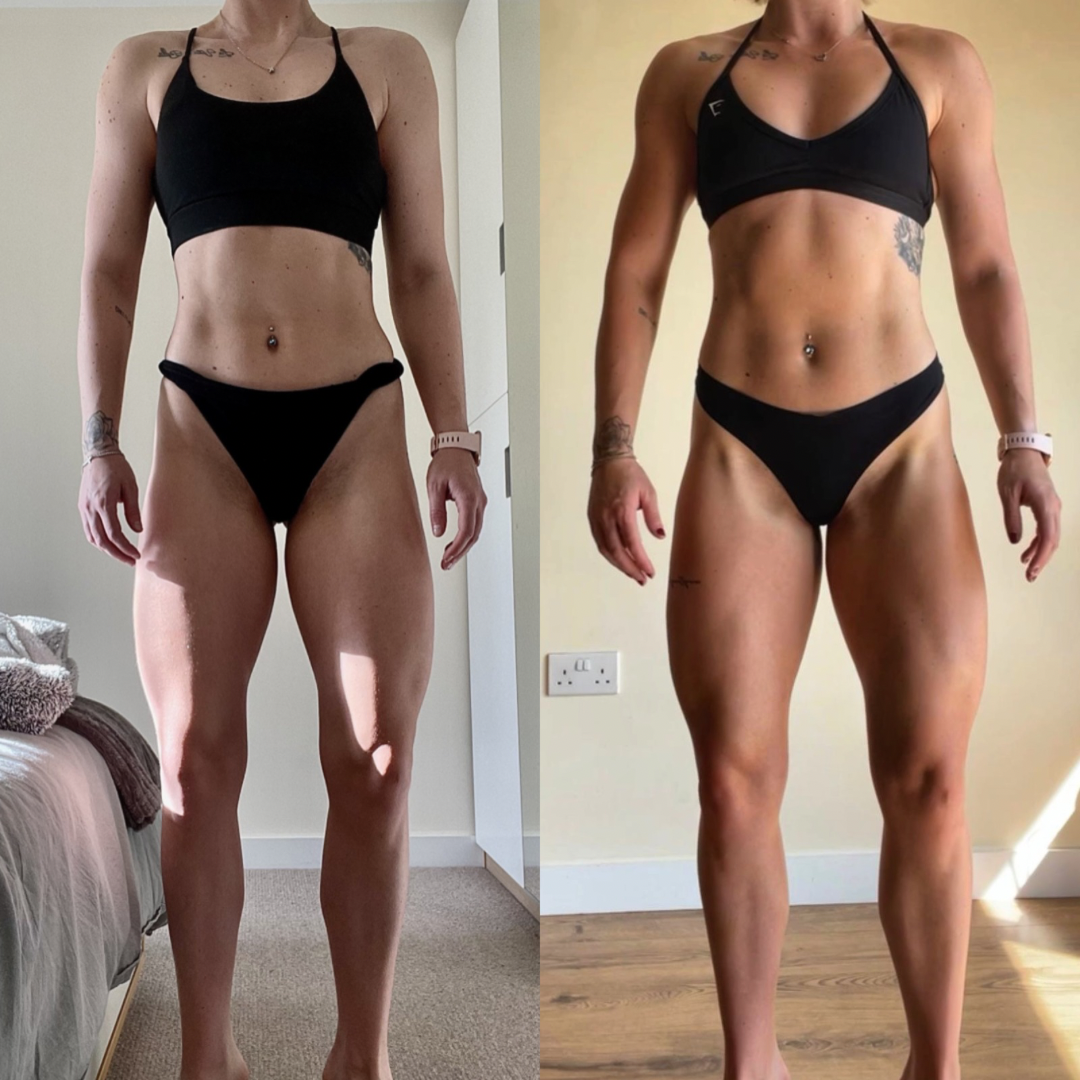 A before and after photo of a woman 's body