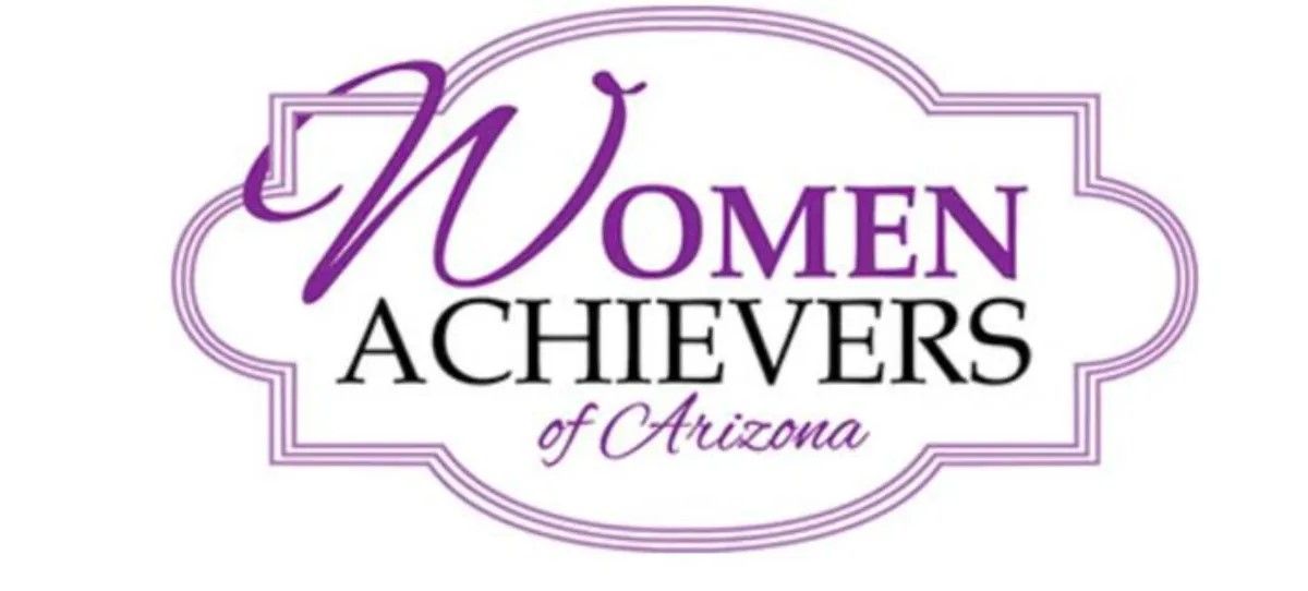 The logo for women achievers of arizona is purple and white.