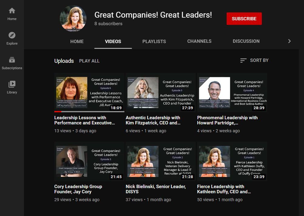 A screenshot of a youtube channel called great companies great leaders