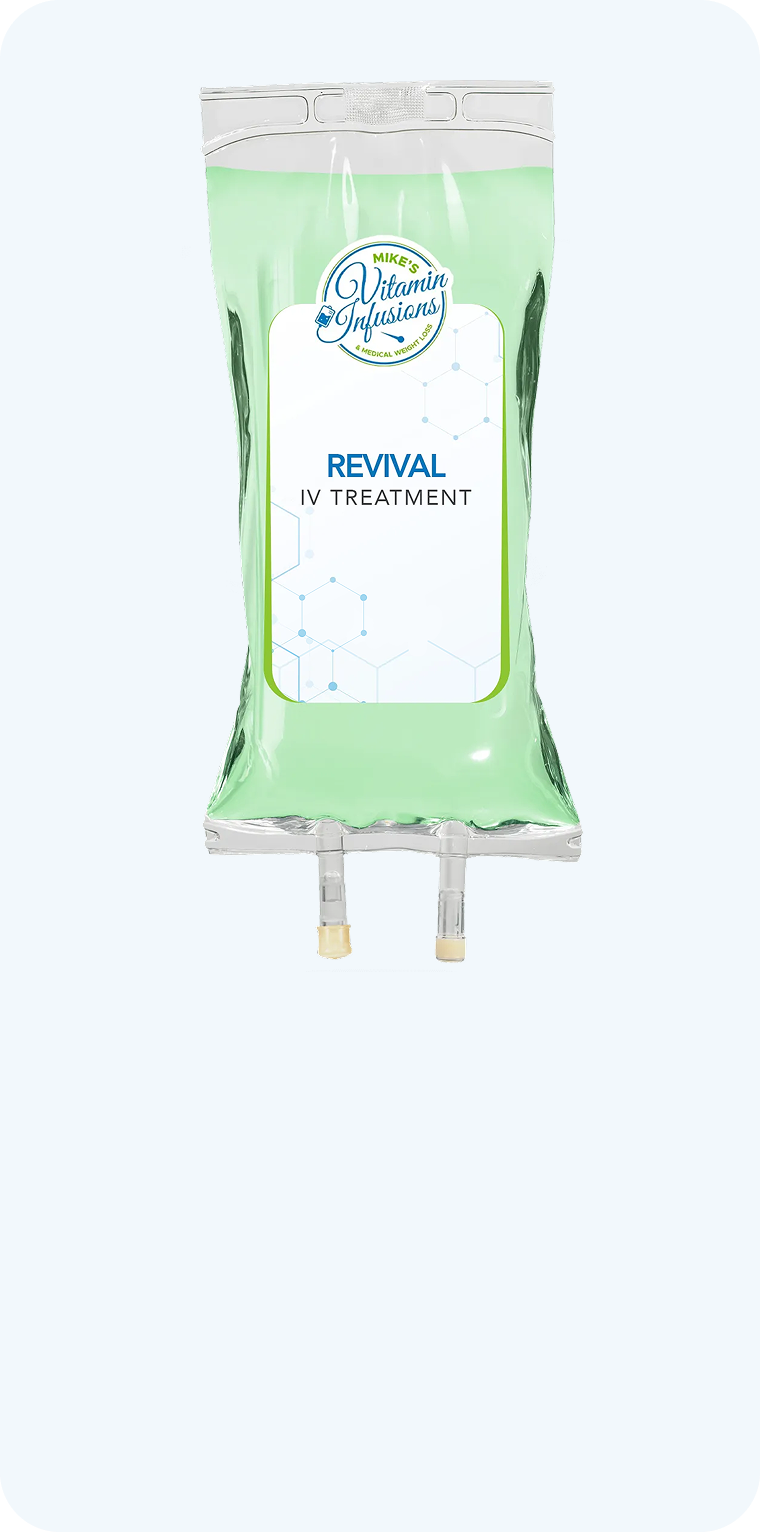 Green IV bag labeled "REVIVAL."