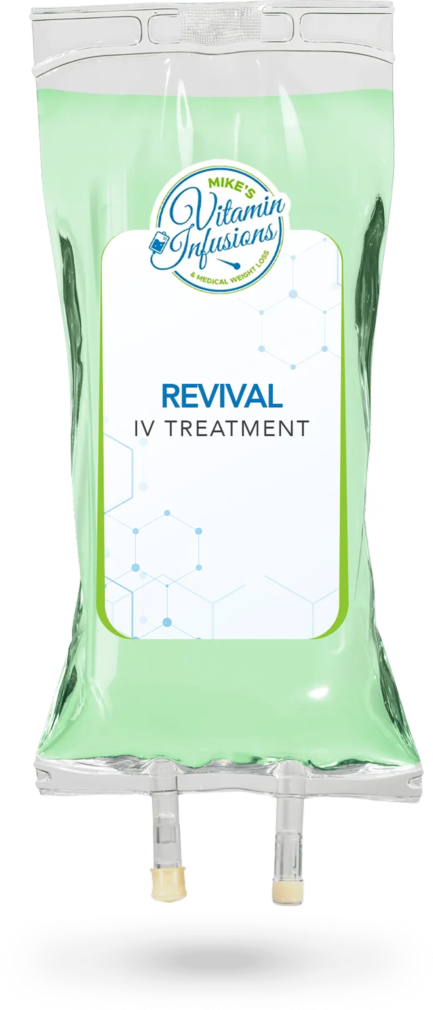 Green IV bag labeled "REVIVAL."