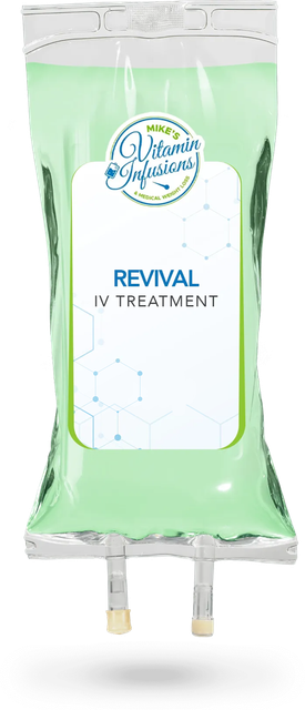Green IV bag labeled "REVIVAL."