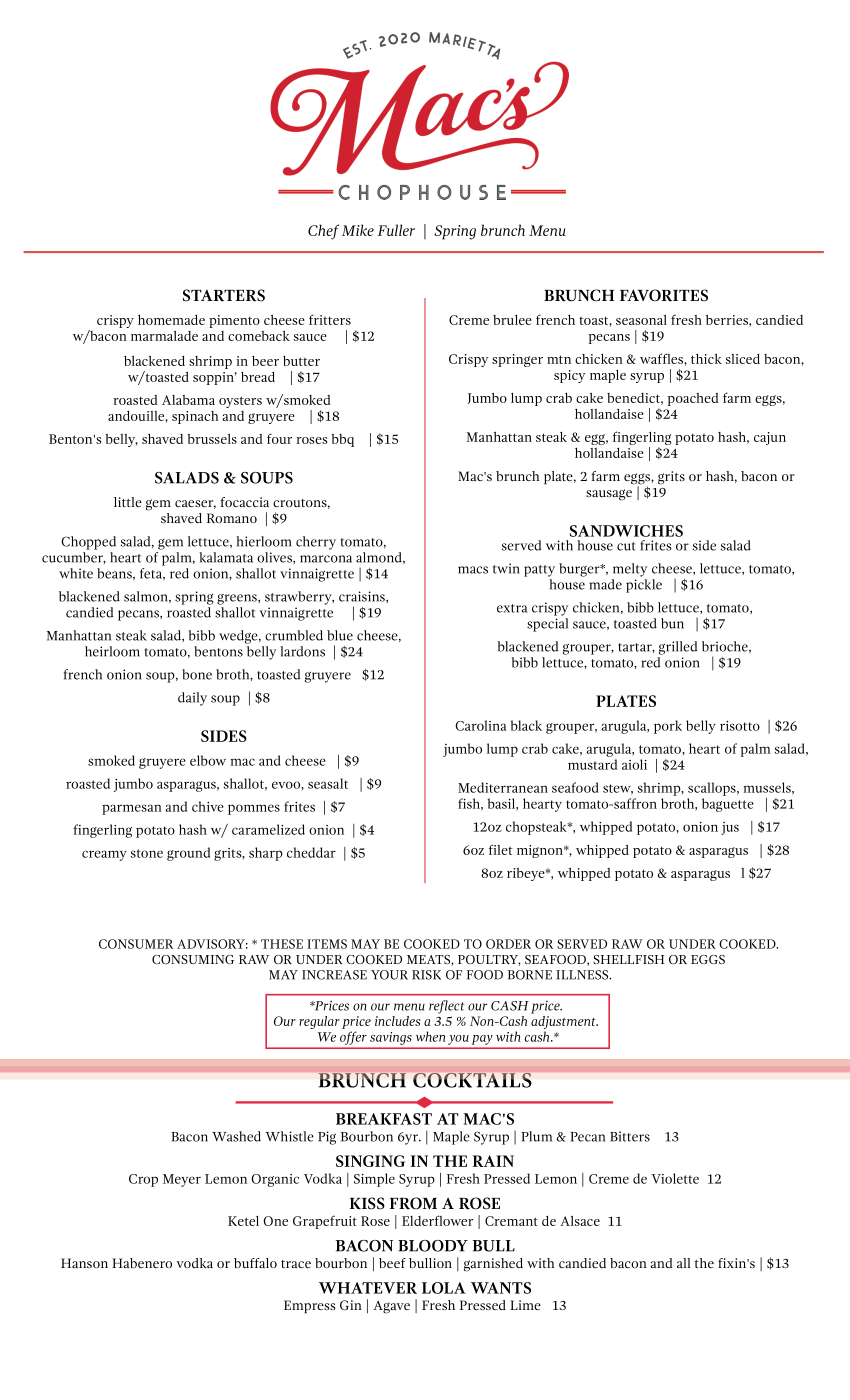 Sunday Brunch Marietta Brunch Menu Mac's Chophouse