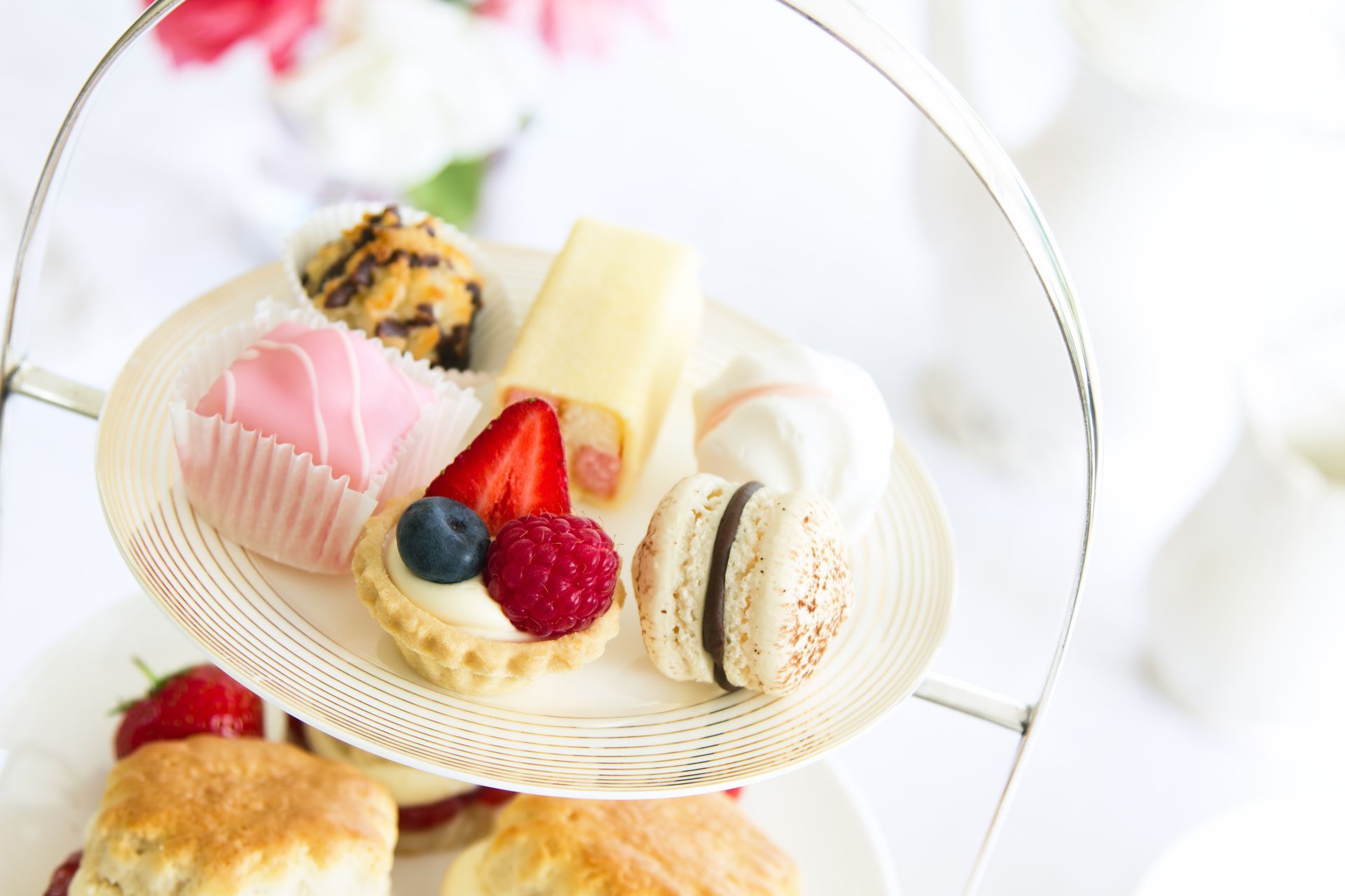 There are many different types of desserts on the plate.