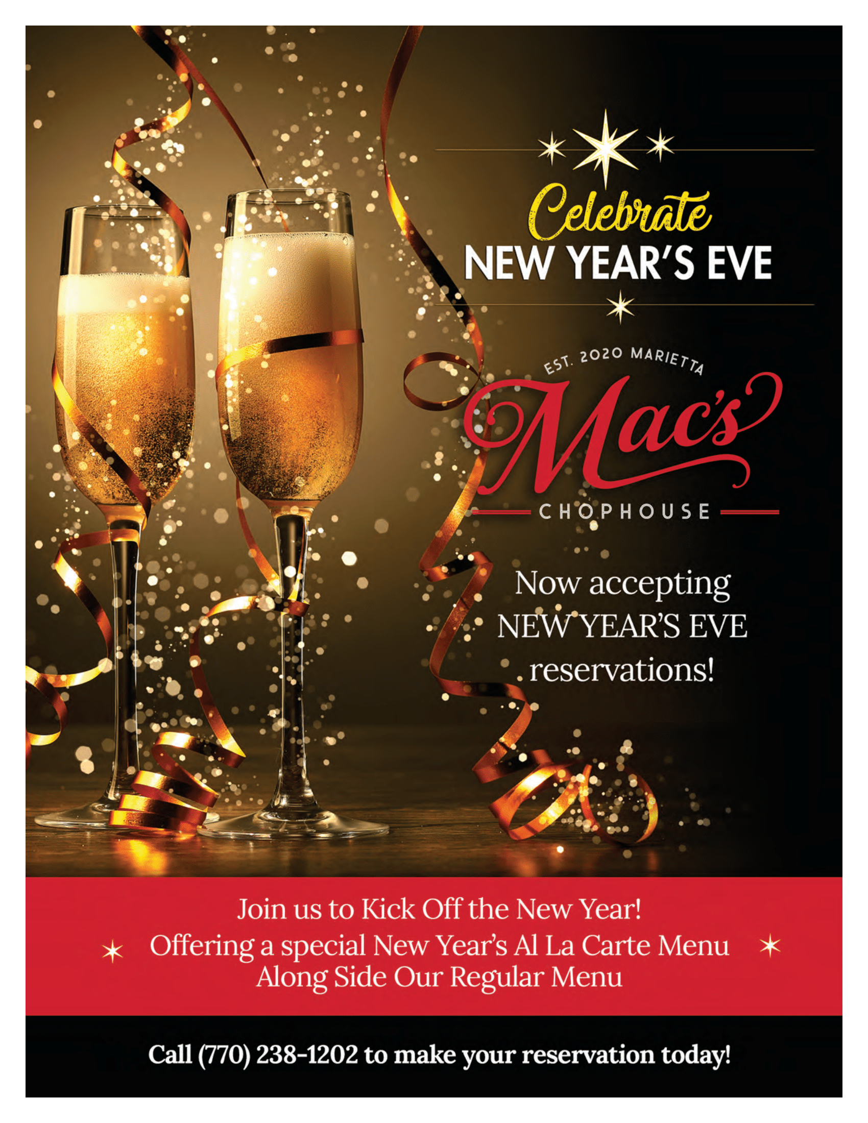 A poster for a new year 's eve party at mac 's