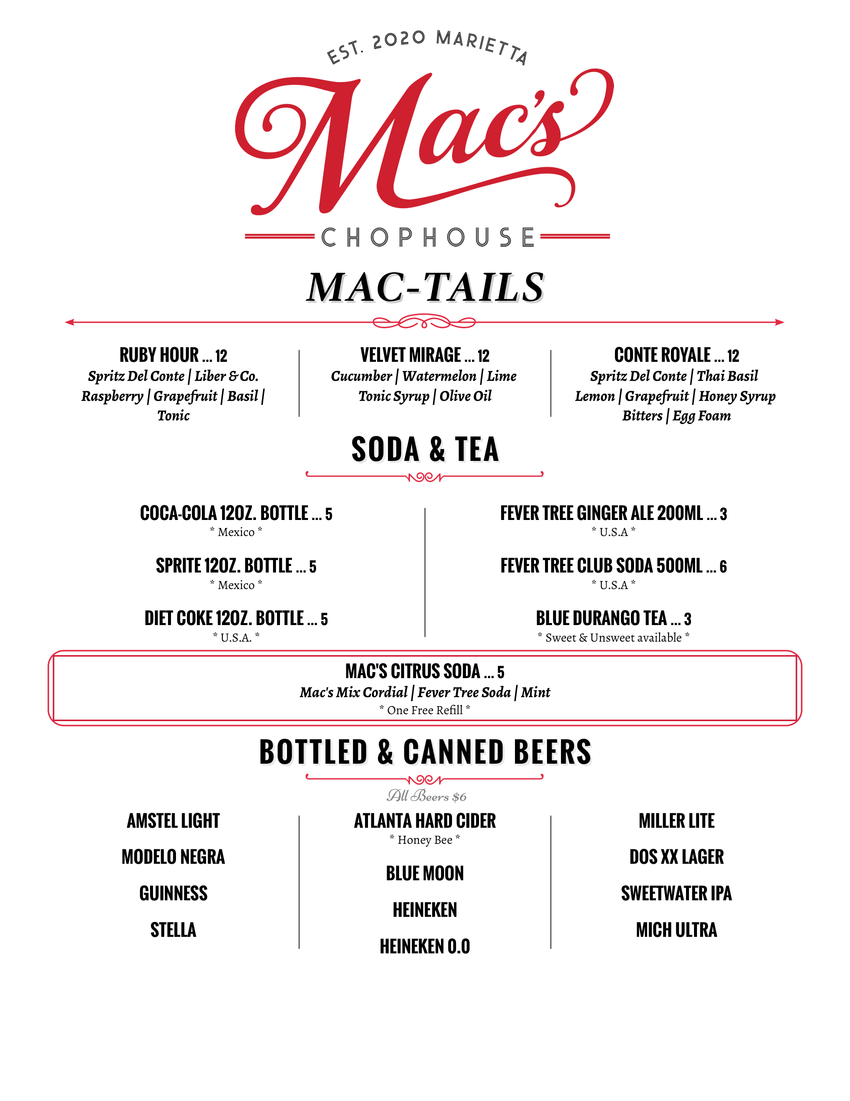 Mocktails at Mac's Chophouse