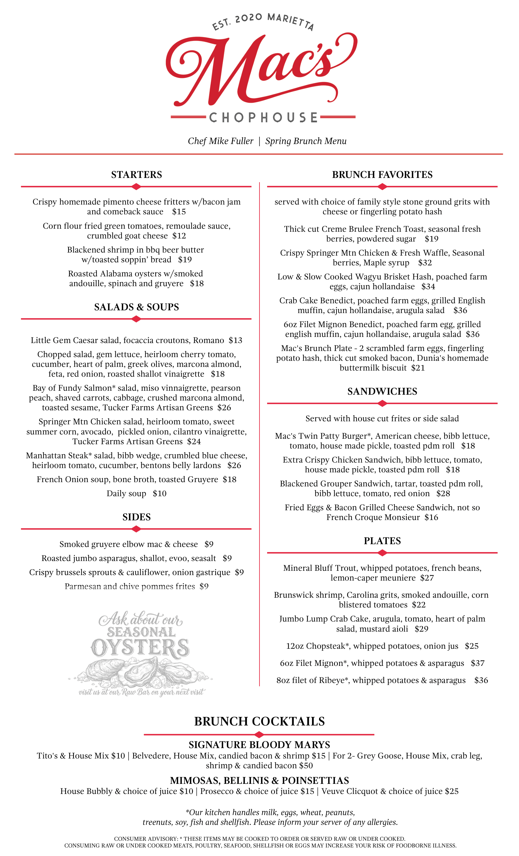 Mac's Brunch Menu