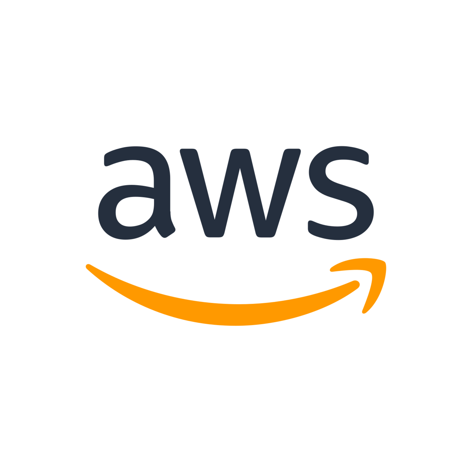 AWS logo in black with orange smile arrow on white background