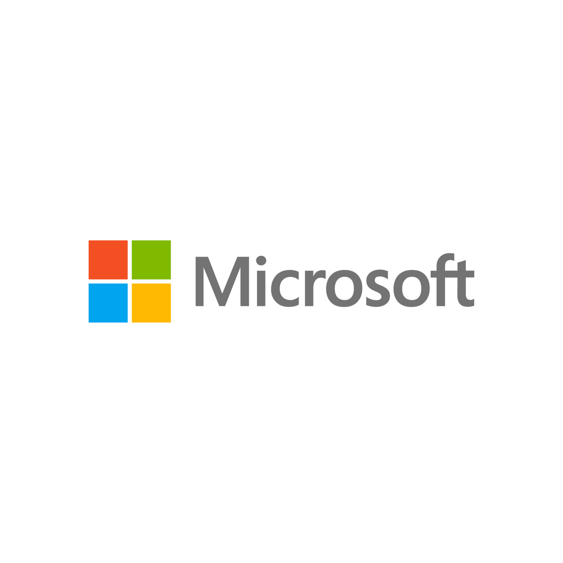 Microsoft logo with four-color square icon and gray wordmark on a white background
