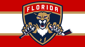 Florida Panthers logo with a snarling panther holding hockey sticks.