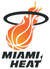 Miami Heat logo: flaming basketball with a black ring above, and team name below.
