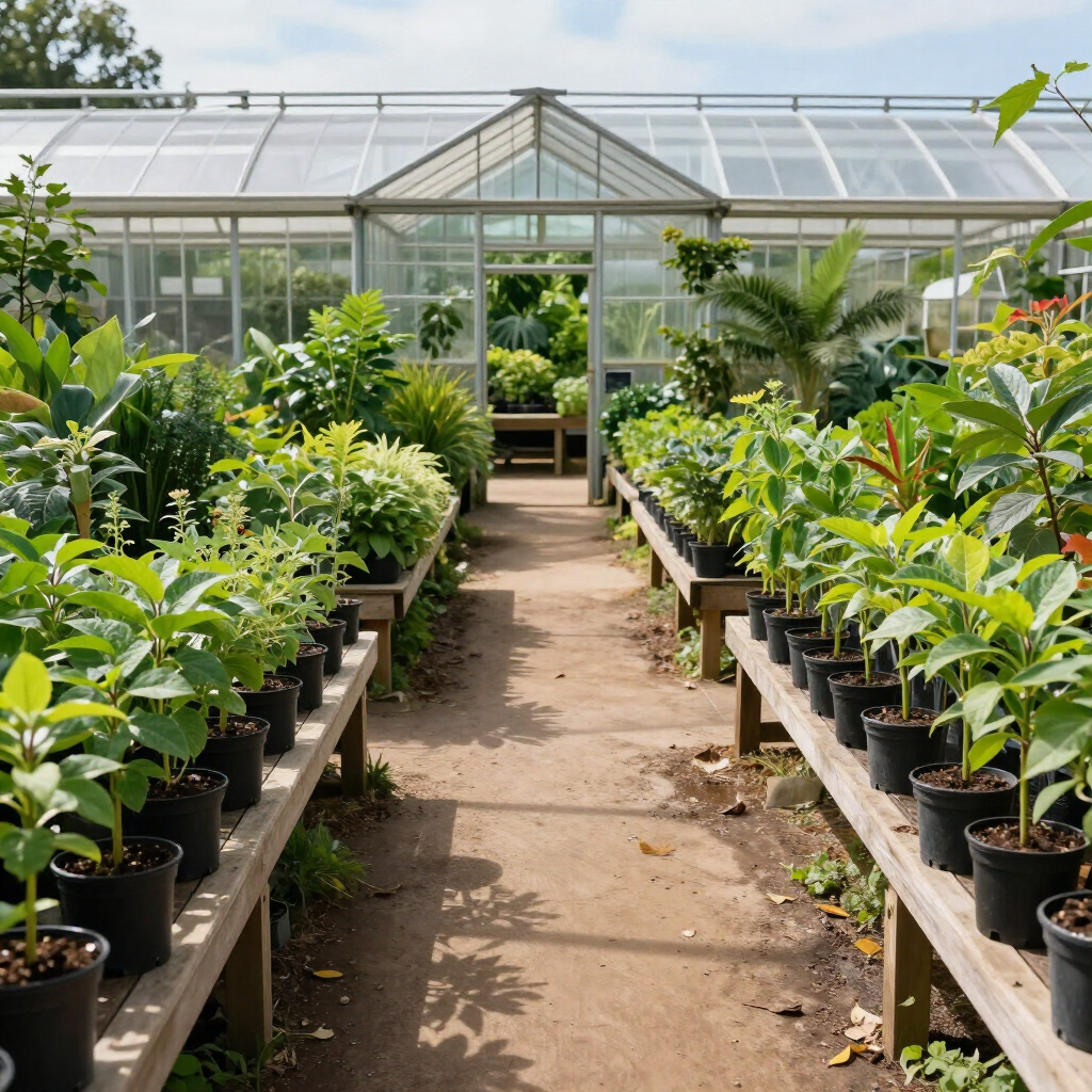 Camino entre plantas y vivero