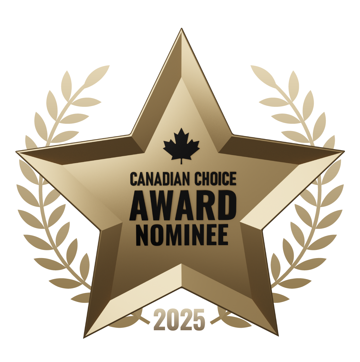 A gold star with the words canadian choice award nominee on it