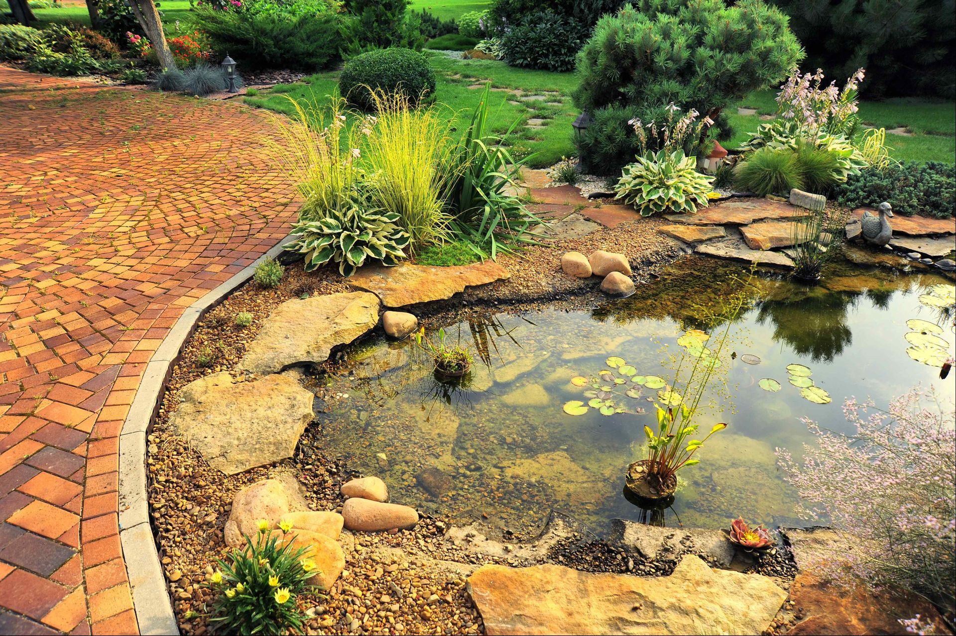 simple pond surrounded by simple landscaping