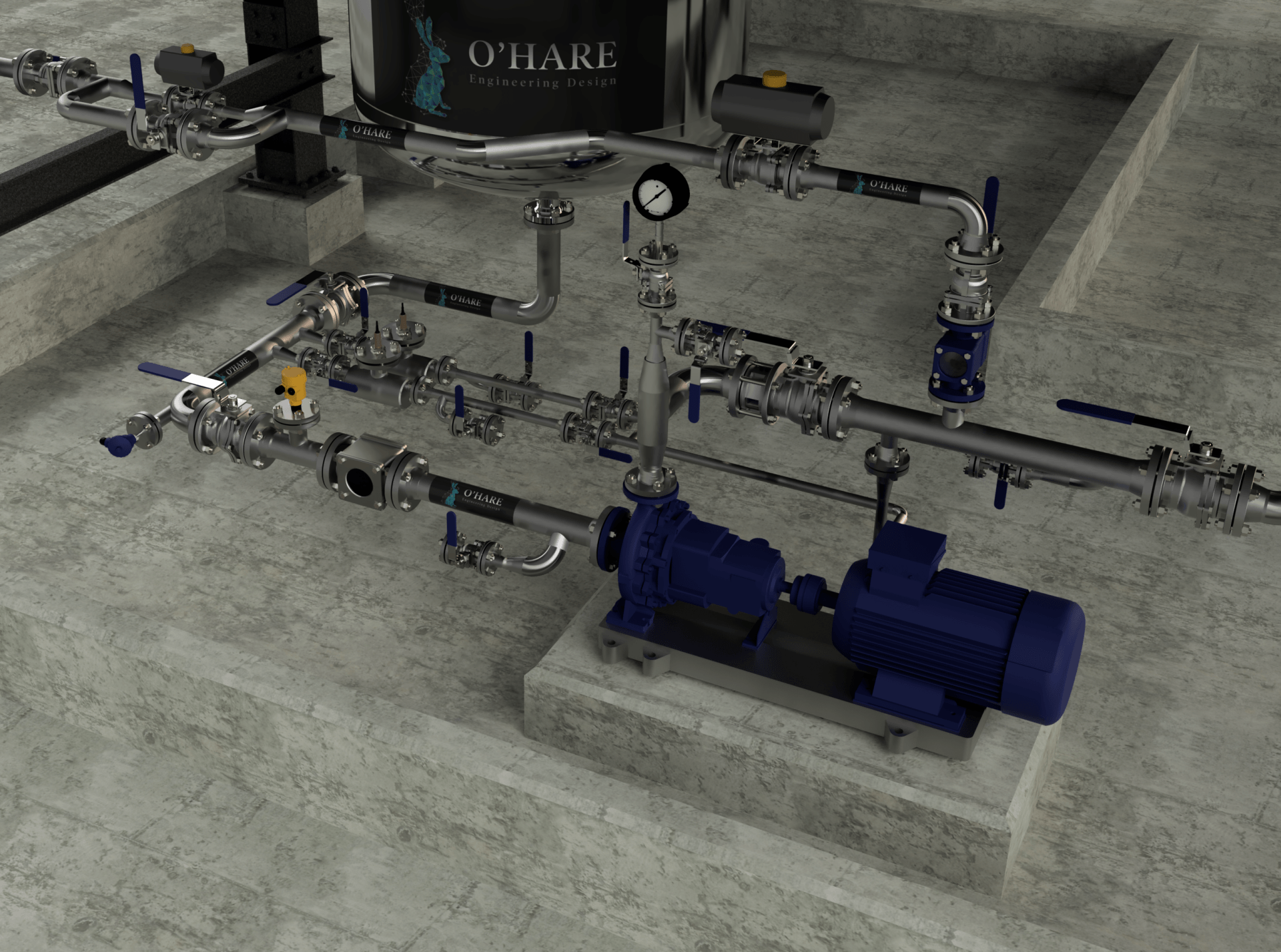 3D render of Pump arrangement