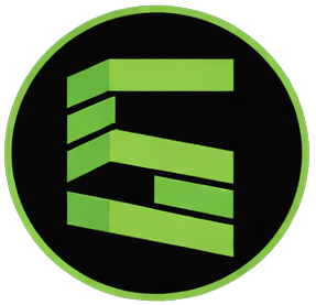 Green geometric “S” logo on a black circle with a thin green border.