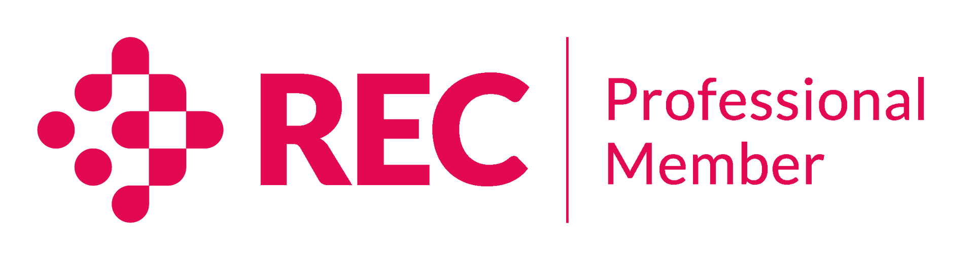 REC Professional Member logo in pink and gray on a white background