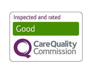Care Quality Commission badge stating “Inspected and rated Good” in green and purple