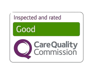 Care Quality Commission badge: “Inspected and rated Good” in green and white.