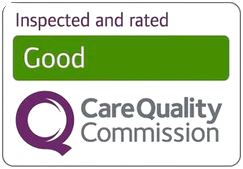 Care Quality Commission badge stating “Inspected and rated Good” in green and purple
