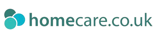 Homecare.co.uk logo with teal circle icon and gray text
