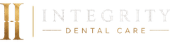 Integrity Dental Care logo in gold and beige with stylized initials and text