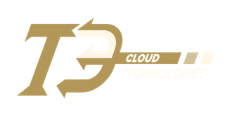 T3 Cloud Technologies logo in gold and cream with trident 3 image