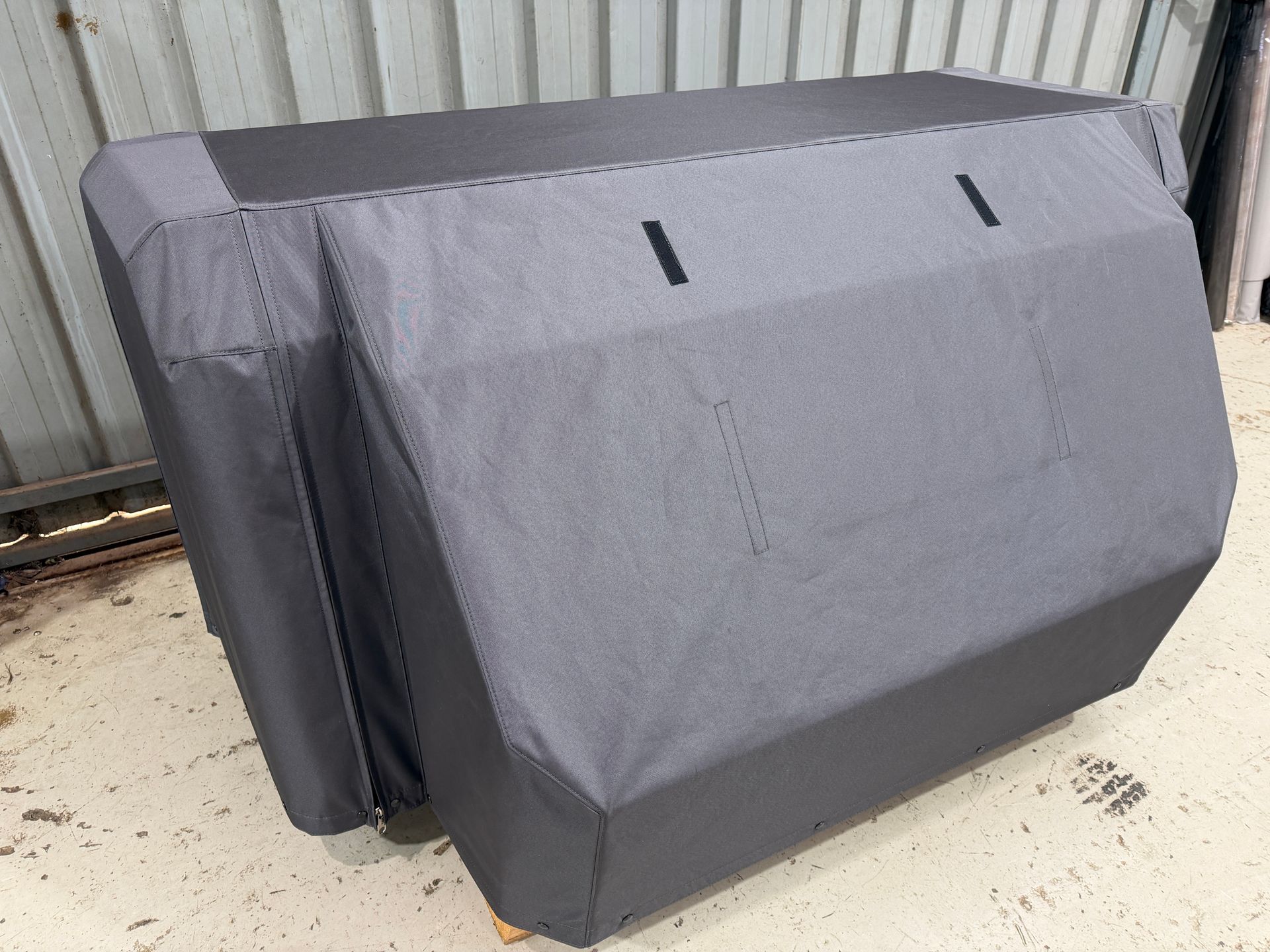 Felt lined grey polyester canvas custom press stud cover for caravan storage box
