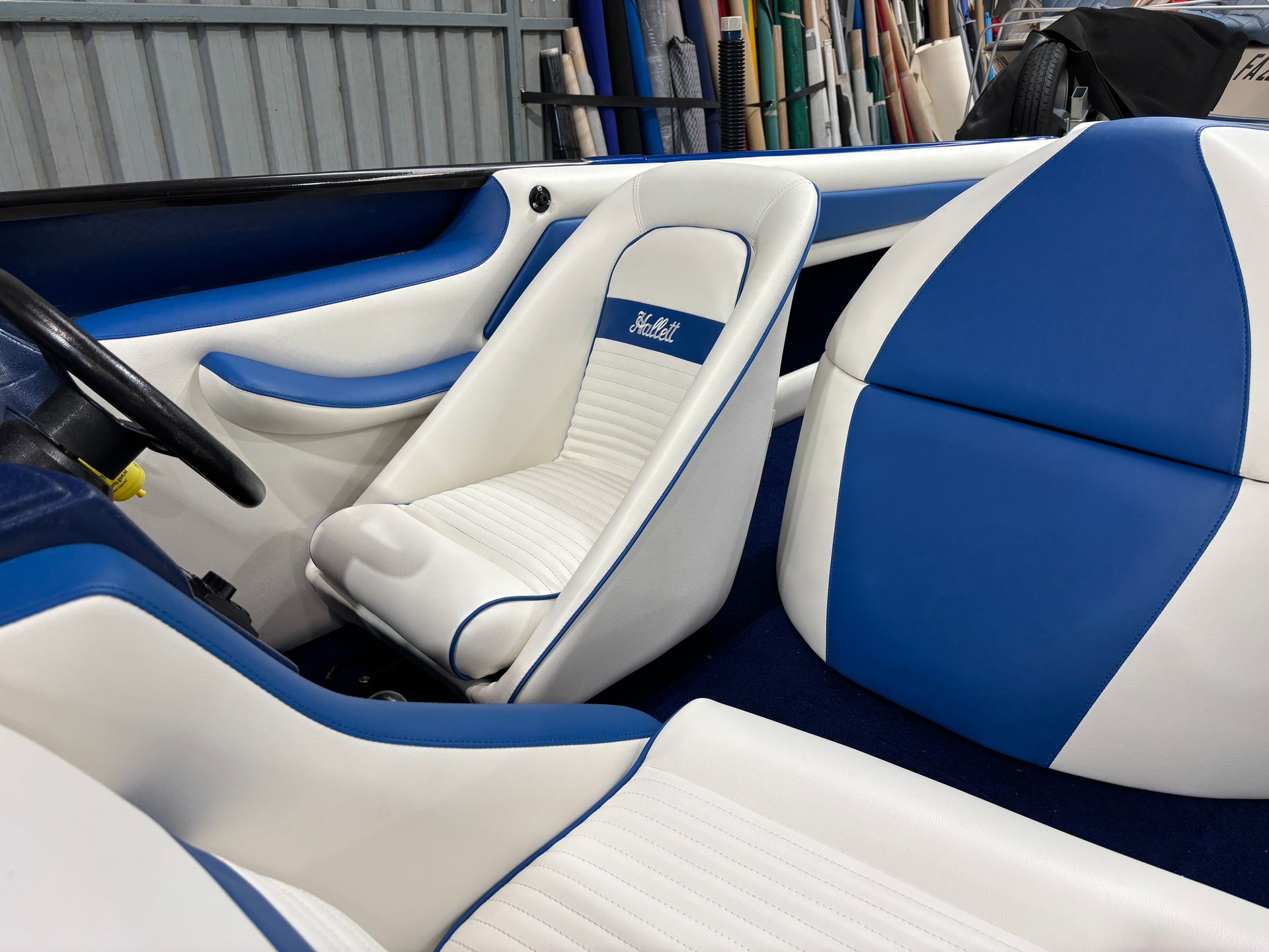 Hallett speed boat full interior - Capri marine vinyl and Raider carpet