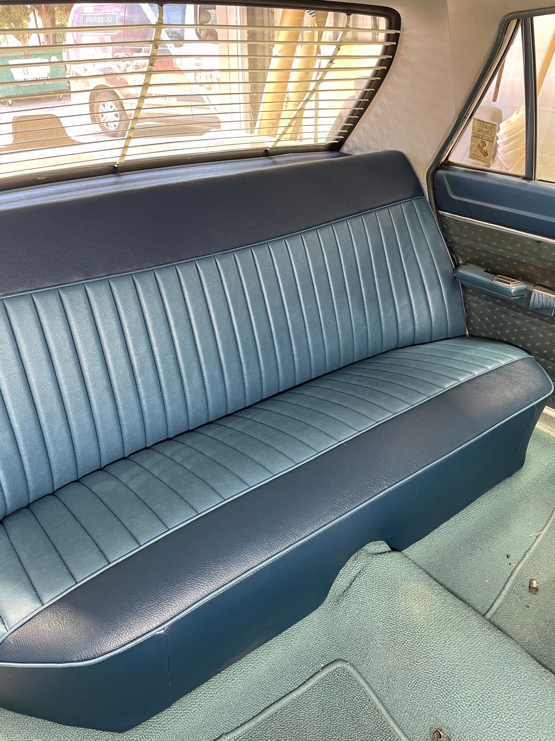 1968 VE Valiant restored Metallic finish two tones blue vinyl rear bench seat