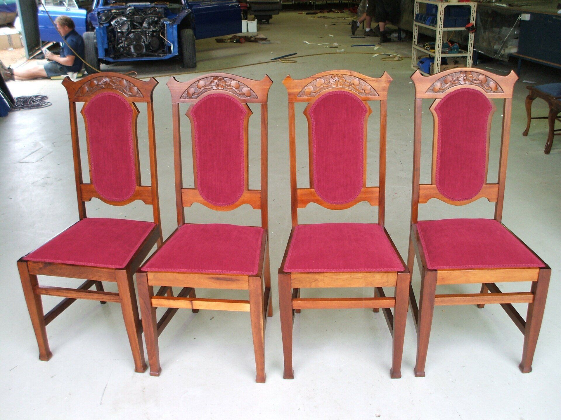 Antique Dining Chairs With Red Fabric