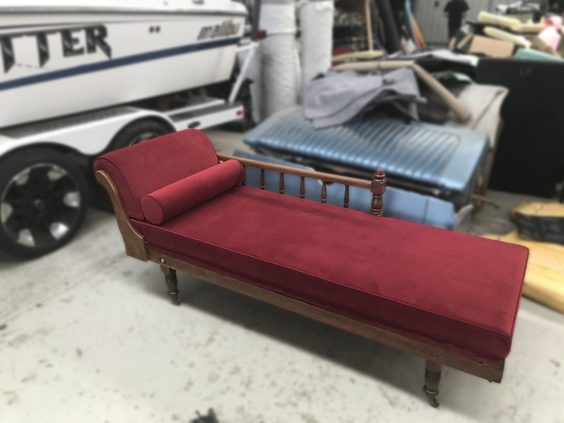 Antique red velvet day bed