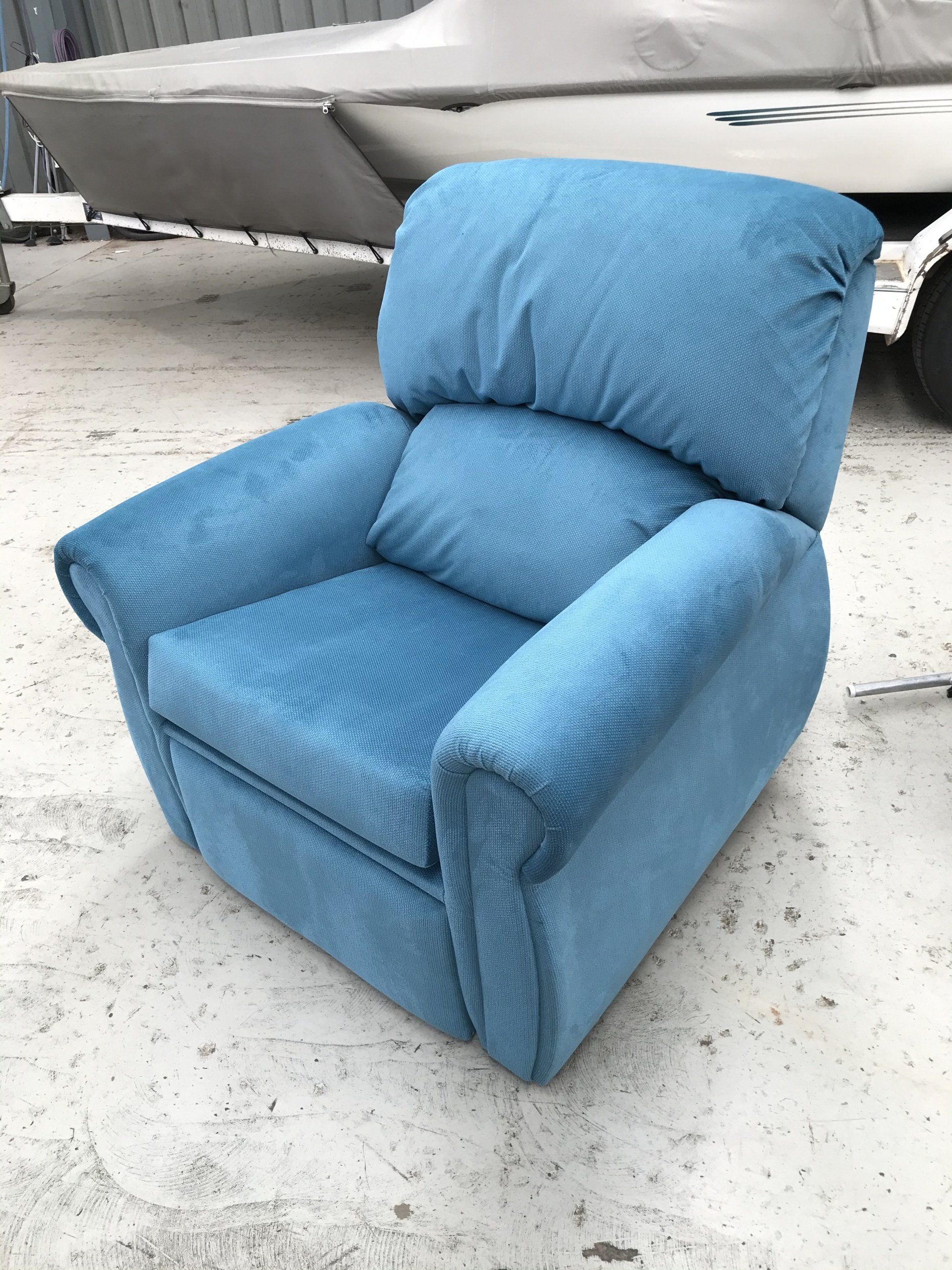 Blue suede fabric recliner chair